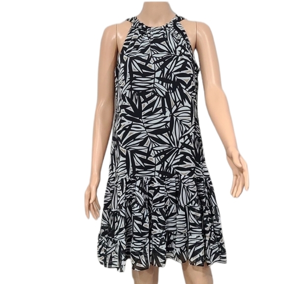 Prelude Black‎ White and Brown Sleeveless Leaves Print Shift Dress Size 6 Small - Picture 1 of 13